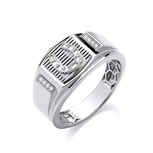 Silver Gents CZ Horseshoe Ring