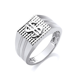 Silver Gents CZ Dollar Sign Ring