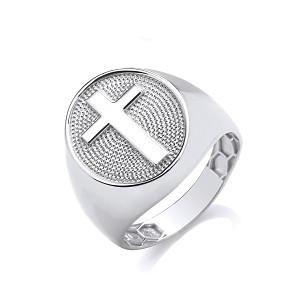 Silver Gents CZ Cross Ring