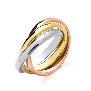 Silver, Gold Plated  Rose Plated - Three Colour Wedding Ring