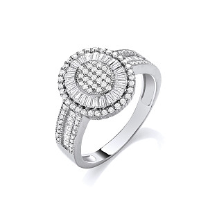 Silver CZ Baguette & Round Moissanite Ring