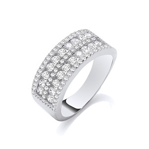 Silver CZ Pave Multi Row Half Eternity Ring