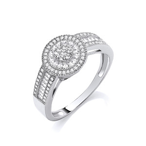 Silver CZ Baguette & Round Moissanite Ring