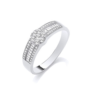 Silver CZ Baguette & Round Cluster Ring