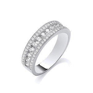 Silver CZ Pave Half Eternity Ring