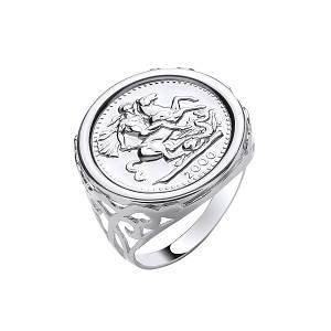 Silver Full Sovereign St George on Horseback Gents Ring