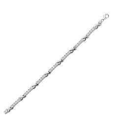 925 Sterling Silver CZ Set Tennis Bracelet With Polished Crosses