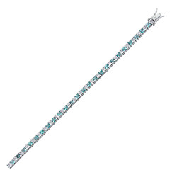 925 Sterling Silver CZ Aqua & White Channel Set Tennis Bracelet