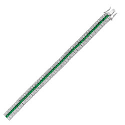 925 Sterling Silver Cubic Zirconia Triple Row Emerald & White Bracelet
