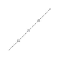 925 Sterling Silver CZ Round & Baguette Clawset Flower Tennis Bracelet