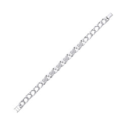 925 Sterling Silver Gents CZ Polished & Barked Chaps Bracelet