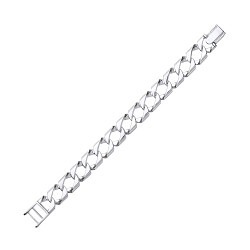 925 Sterling Silver Gents Chaps Bracelet With Polished & Barked Links