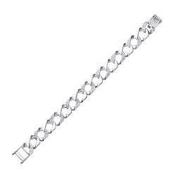 925 Sterling Silver Gents Chaps Bracelet With Polished & Barked Links
