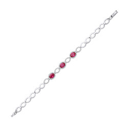 Silver CZ & Ruby Oval Link Bracelet