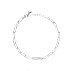 Silver Ladies CZ ID Paper Link Bracelet