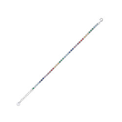 Silver Multicolour CZ Beaded Hoop Link 7.5