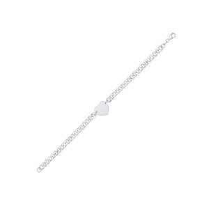 Silver Cuban Curb Link Bracelet With Heart Tag