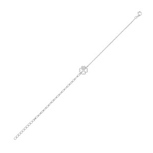 Silver CZ 4 Leaf Clover Heart Fancy Bracelet