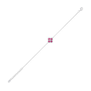 Silver CZ & Ruby Clover Charm Bracelet