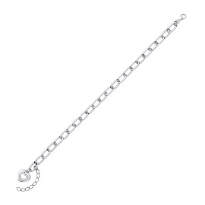 Silver Paper Link CZ Heart Charm Bracelet