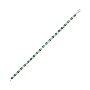 Silver Cluster CZ & Emerald Tennis Bracelet
