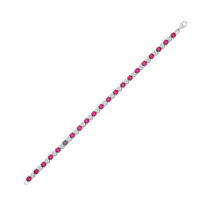 Silver Cluster CZ & Ruby Tennis Bracelet