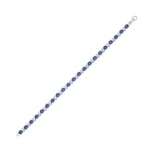 Silver Cluster CZ & Sapphire Tennis Bracelet