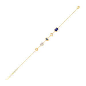Gold Plated CZ Sapphire & Blue Topaz Mismatched Marquise Bracelet