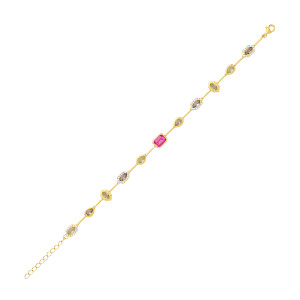 Gold Plated CZ, Rose & Peridot Mixed Cut Bracelet