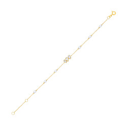18K Gold Plated CZ & White Rice Shape Fresh Water Pearl Bracelet