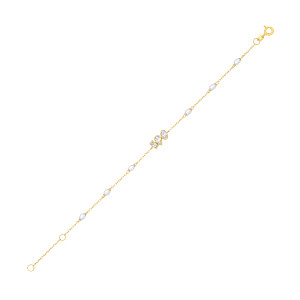 18K Gold Plated CZ & White Rice Shape Fresh Water Pearl Bracelet