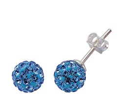 925 Sterling Silver Blue Crystal Ball Studs 7.5mm