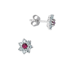 925 Sterling Silver Cluster Studs With A Ruby Centre