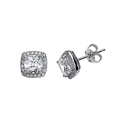 925 Sterling Silver Cubic Zirconia  Princess Cut Stud Earrings
