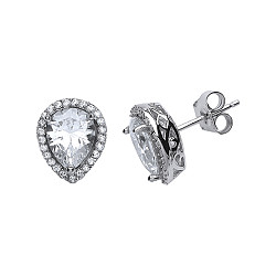 925 Sterling Silver Cubic Zirconia  Pear Drop Stud Earrings
