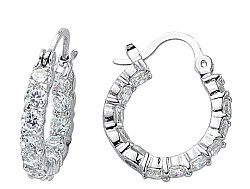 925 Sterling Silver CZ Clawset Full Eternity Hoop Earrings
