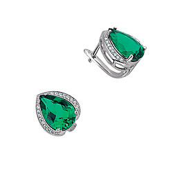 925 Sterling Silver Cubic Zirconia Emerald Tear Drop Earrings