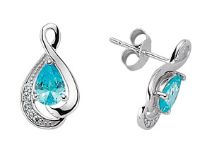 925 Sterling Silver Cubic Zirconia & Topaz Tear Drop Stud Earrings