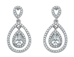 925 Sterling Silver Cubic Zirconia Pear Shape Double Halo Dangle Earrings