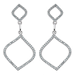 925 Sterling Silver Cubic Zirconia Cut Out Tear Drop Earrings