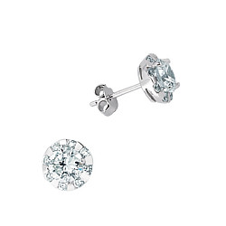 925 Sterling Silver Cubic Zirconia Round Halo Stud Earrings