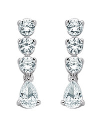 925 Sterling Silver CZ Pear Drop Hanging On 3 Fixed 3mm Stones