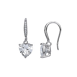925 Sterling Silver CZ 8MM HEART RHODIUM DROP EARRING