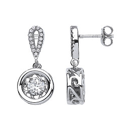 925 Sterling Silver CZ Floating Solitaire Stone Fancy Drop Earrings