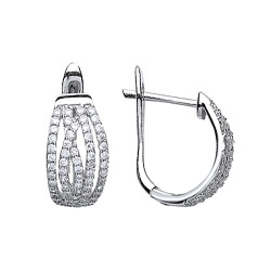 925 Sterling Silver CZ Pave Set Crossover Hoop Earrings