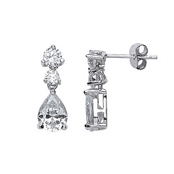 925 Sterling Silver CZ Fancy Drop Earrings