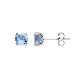 925 Sterling Silver Aqua CZ Stud Earrings