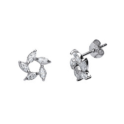 925 Sterling Silver CZ Flower Stud Earrings