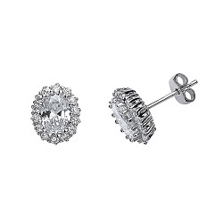925 Sterling Silver CZ Oval Cluster Stud Earrings