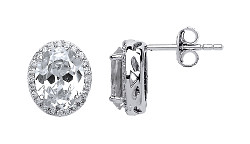 925 Sterling Silver CZ Fancy Oval Studs